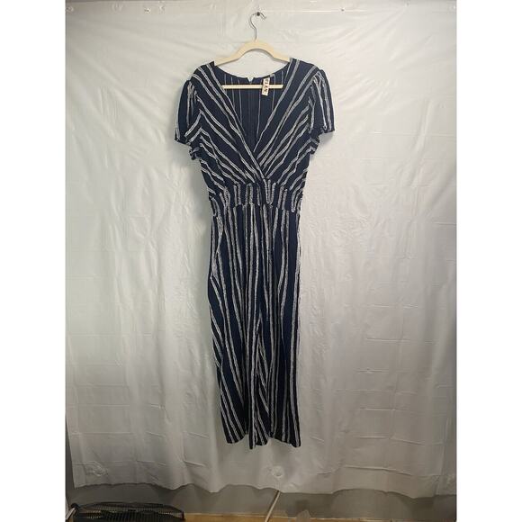 Anthropologie Dolan Canovas‎ Striped Cap Sleeve V Neck Jumpsuit Navy Size Large - Picture 2 of 5